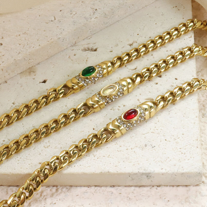 Retro Cuban Stone Bracelet