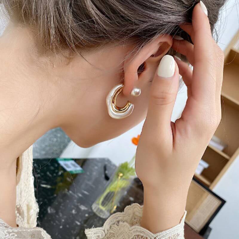 Distorted Pearl Hoop Earrings